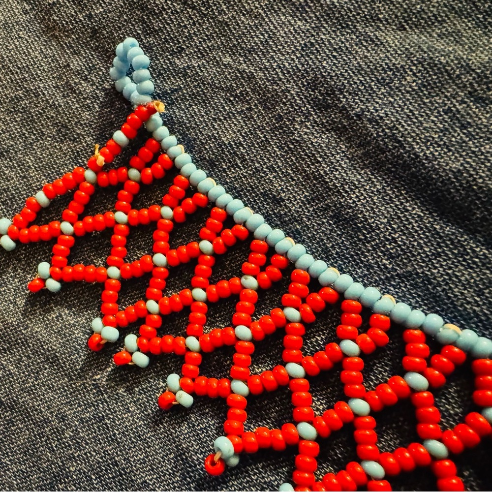Handmade Native American Red and Blue Beaded Necklace